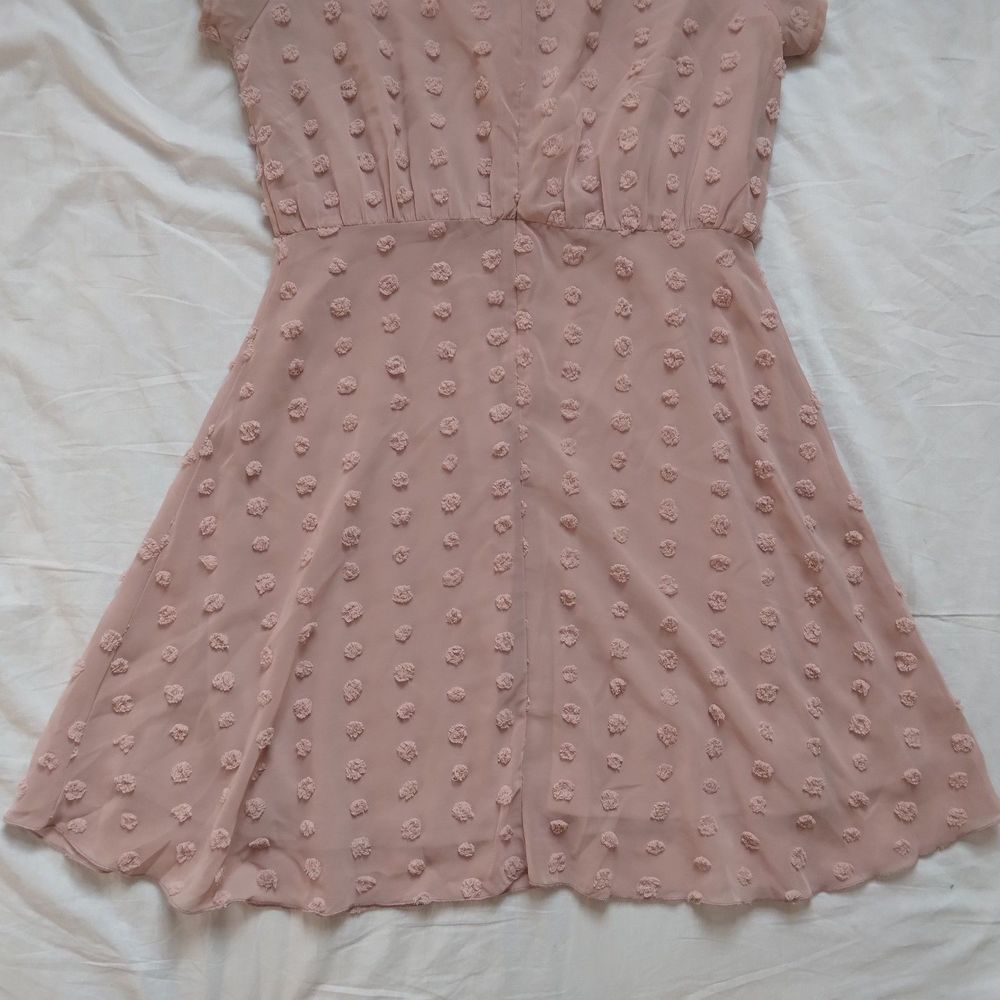 BaeVely Pink Swiss Dot V-neck Dress Cottagecore Coquette Fairy Womens Medium - Picture 10 of 12